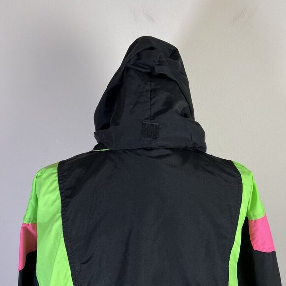 Vintage White Sierra Windbreaker Anorak Jacket Men's Large Black Neon Green Pink - Picture 16 of 16